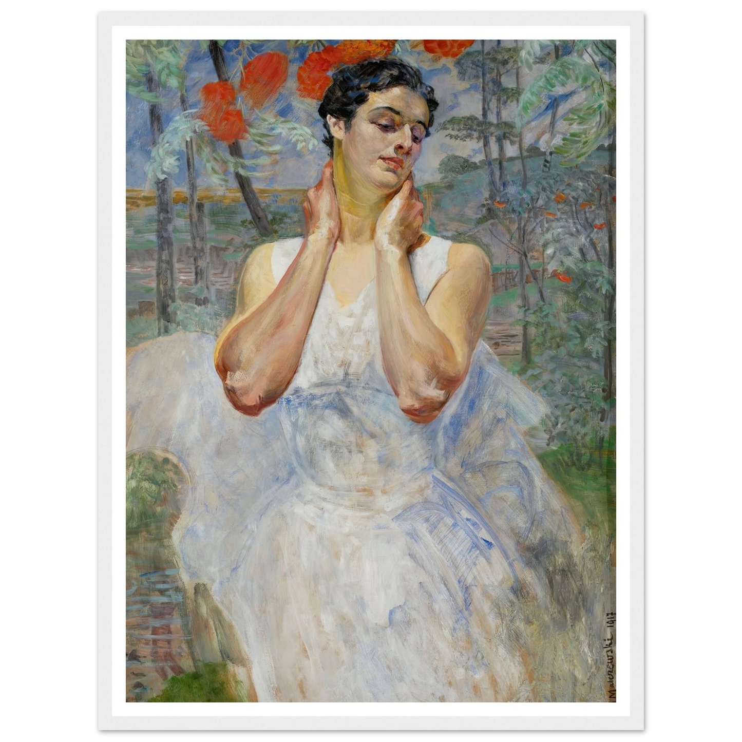 Portrait of a woman with rowanberry (1917) Art Print | Jacek Malczewski - Framed Poster - 30x40 cm / 12x16″ - Black frame