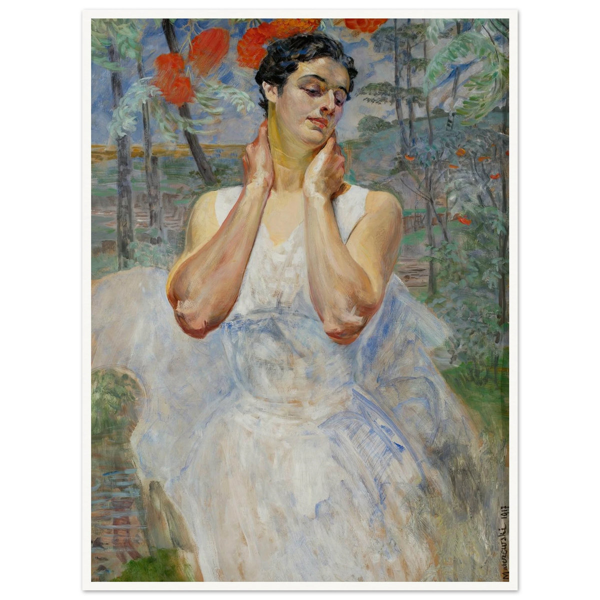 Portrait of a woman with rowanberry (1917) Art Print | Jacek Malczewski - Framed Poster - 30x40 cm / 12x16″ - Black frame