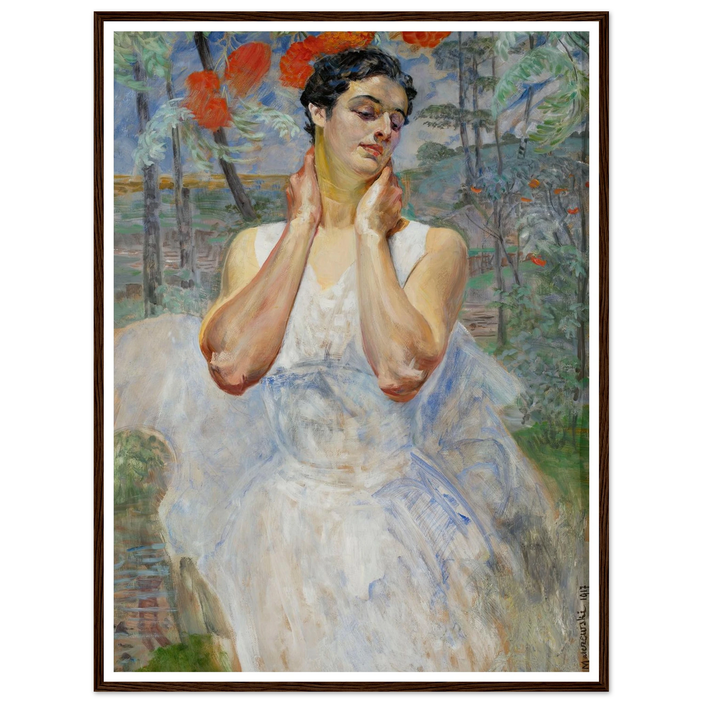 Portrait of a woman with rowanberry (1917) Art Print | Jacek Malczewski - Framed Poster - 30x40 cm / 12x16″ - Black frame