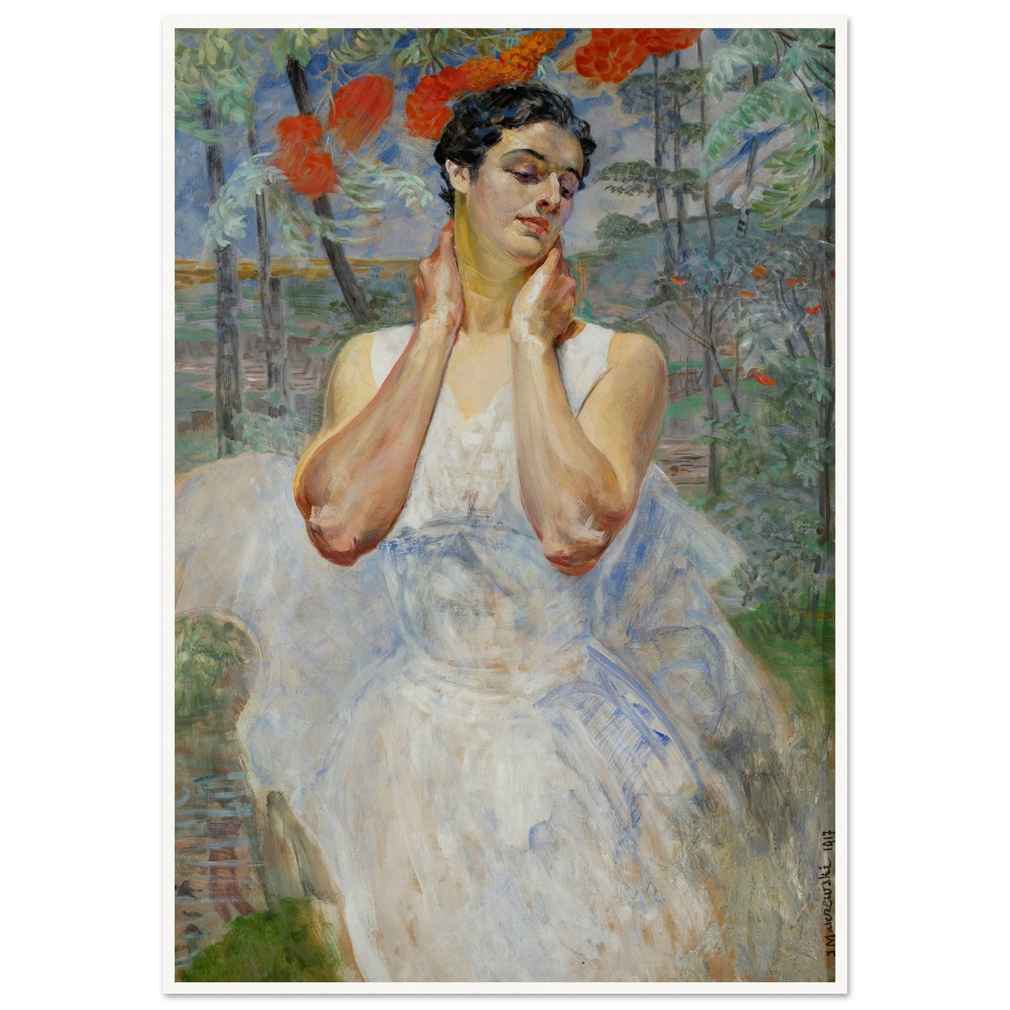Portrait of a woman with rowanberry (1917) Art Print | Jacek Malczewski - Framed Poster - 30x40 cm / 12x16″ - Black frame