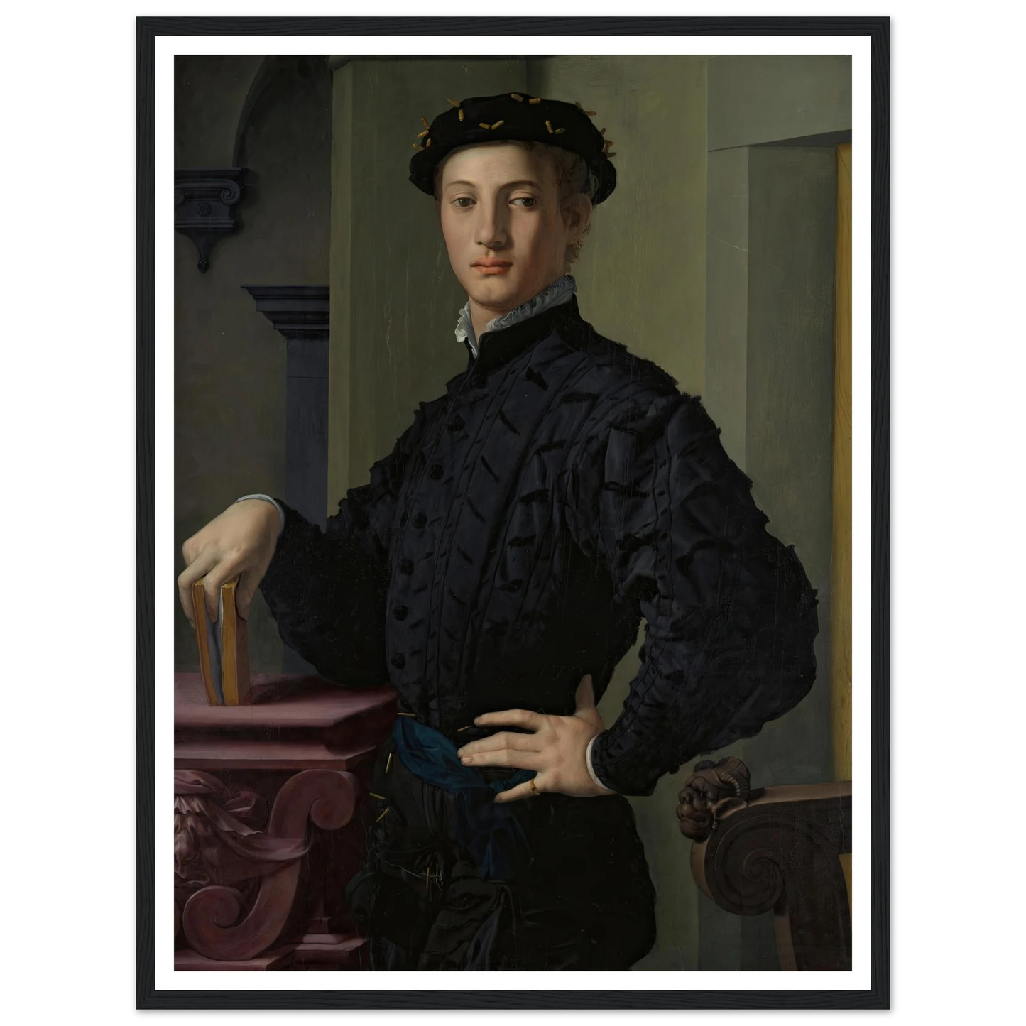 Portrait of a Young Man (1530s) Art Print | Agnolo Bronzino - Framed Poster - 30x40 cm / 12x16″ - Black frame