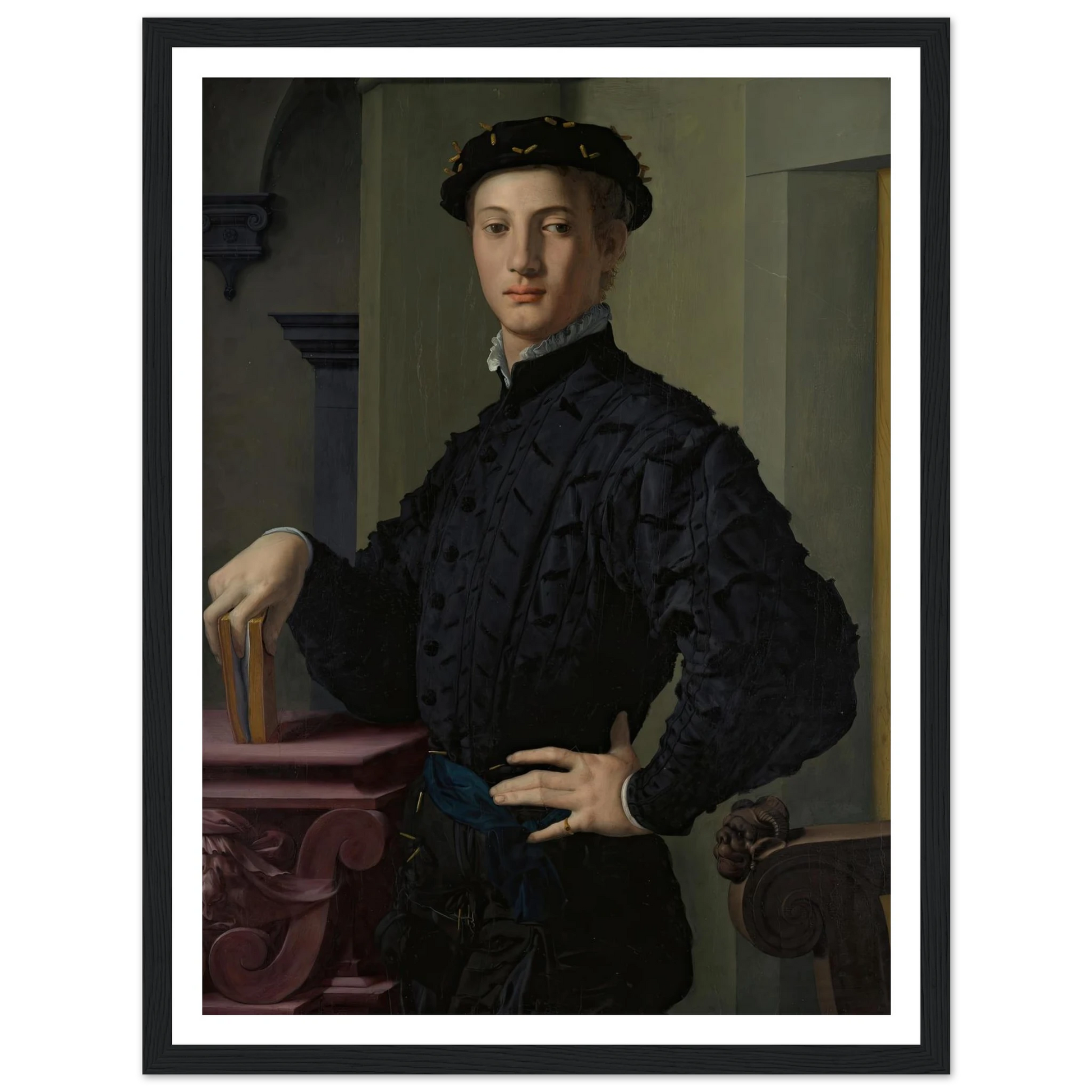 Portrait of a Young Man (1530s) Art Print | Agnolo Bronzino - Framed Poster - 30x40 cm / 12x16″ - Black frame