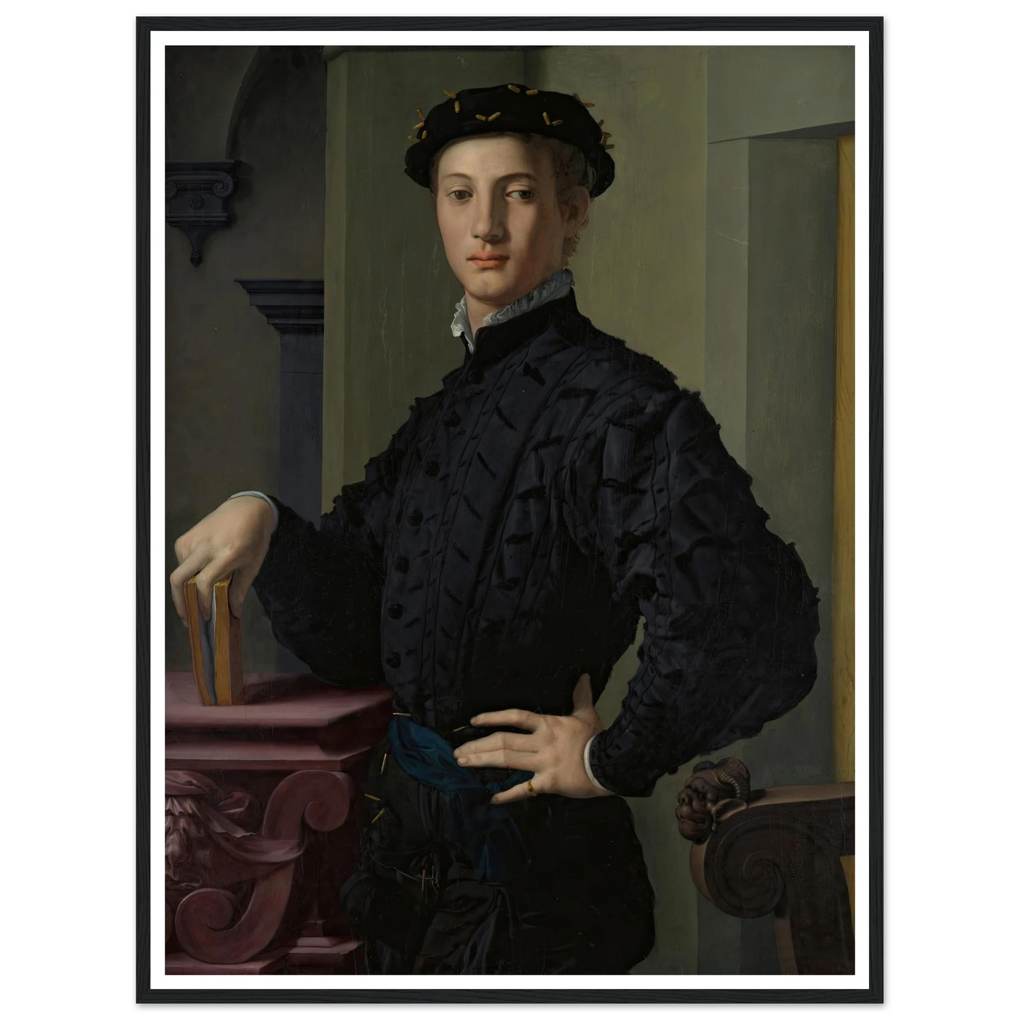 Portrait of a Young Man (1530s) Art Print | Agnolo Bronzino - Framed Poster - 30x40 cm / 12x16″ - Black frame