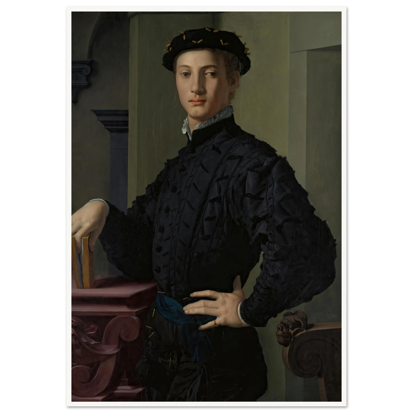 Portrait of a Young Man (1530s) Art Print | Agnolo Bronzino - Framed Poster - 30x40 cm / 12x16″ - Black frame