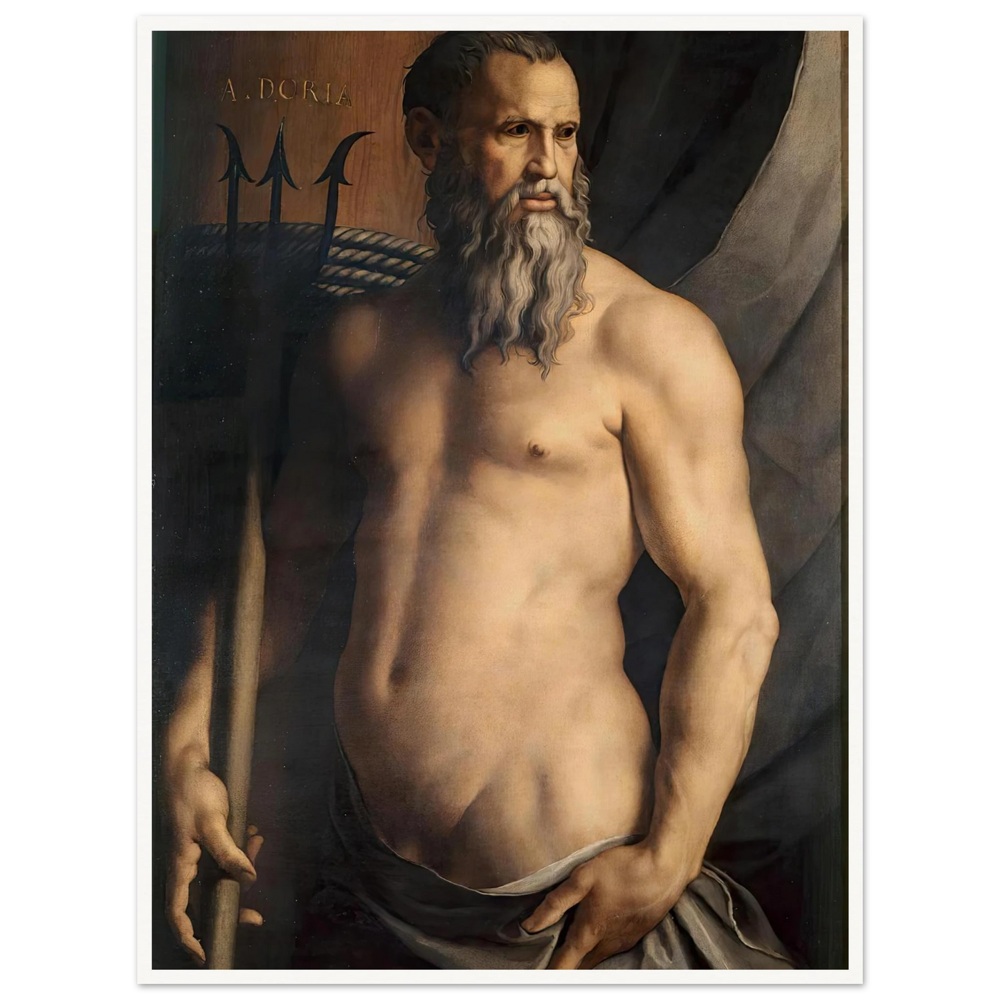 Portrait Of Andrea Doria As Neptune (1550–1555) Art Print | Agnolo Bronzino - Framed Poster - 30x40 cm / 12x16″ - Black frame