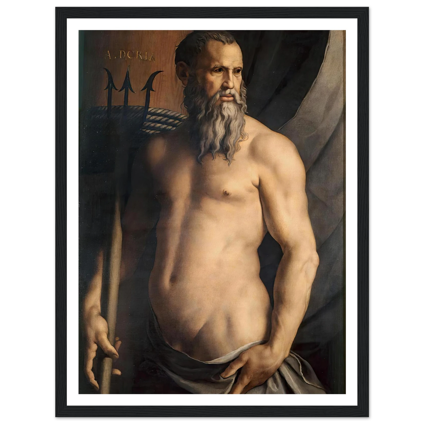 Portrait Of Andrea Doria As Neptune (1550–1555) Art Print | Agnolo Bronzino - Framed Poster - 30x40 cm / 12x16″ - Black frame