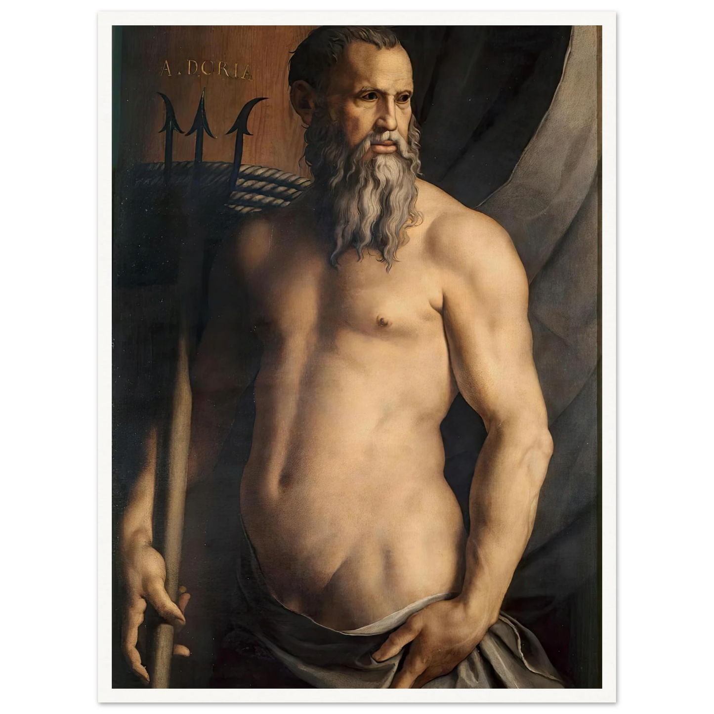 Portrait Of Andrea Doria As Neptune (1550–1555) Art Print | Agnolo Bronzino - Framed Poster - 30x40 cm / 12x16″ - Black frame