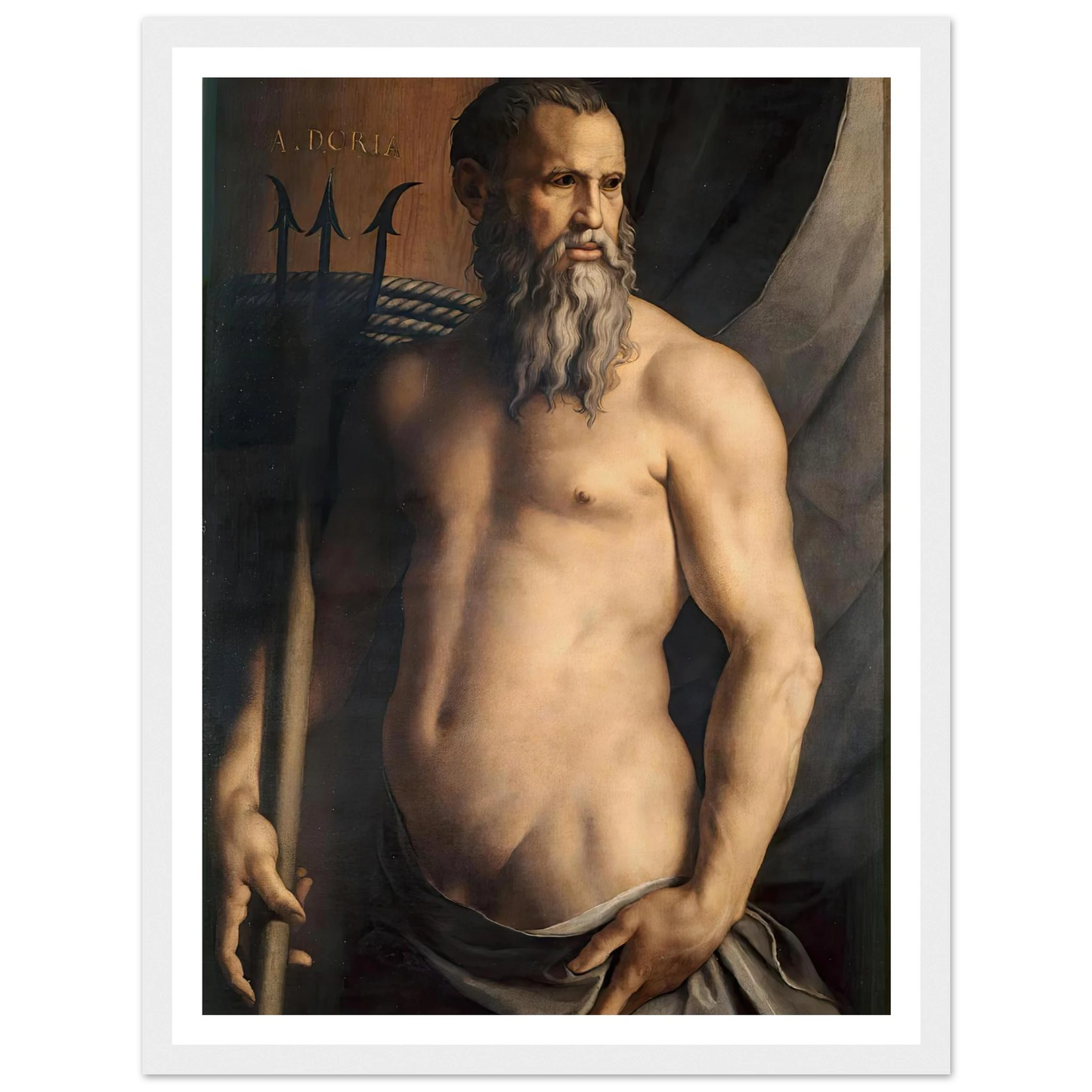 Portrait Of Andrea Doria As Neptune (1550–1555) Art Print | Agnolo Bronzino - Framed Poster - 30x40 cm / 12x16″ - Black frame