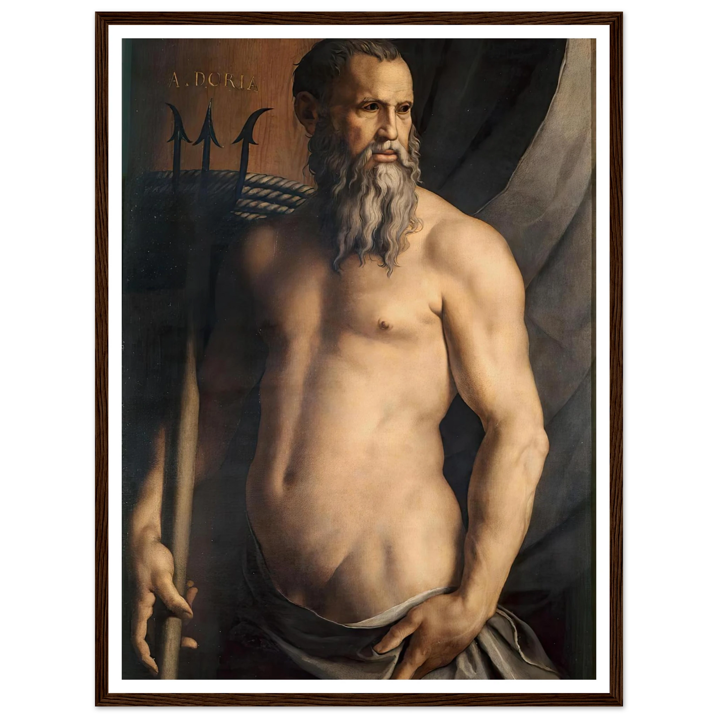 Portrait Of Andrea Doria As Neptune (1550–1555) Art Print | Agnolo Bronzino - Framed Poster - 30x40 cm / 12x16″ - Black frame
