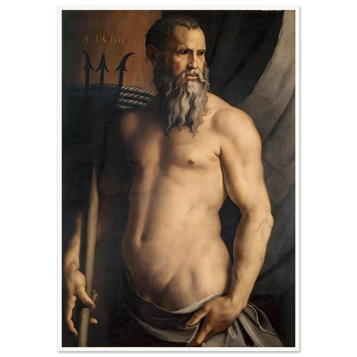 Portrait Of Andrea Doria As Neptune (1550–1555) Art Print | Agnolo Bronzino - Framed Poster - 30x40 cm / 12x16″ - Black frame