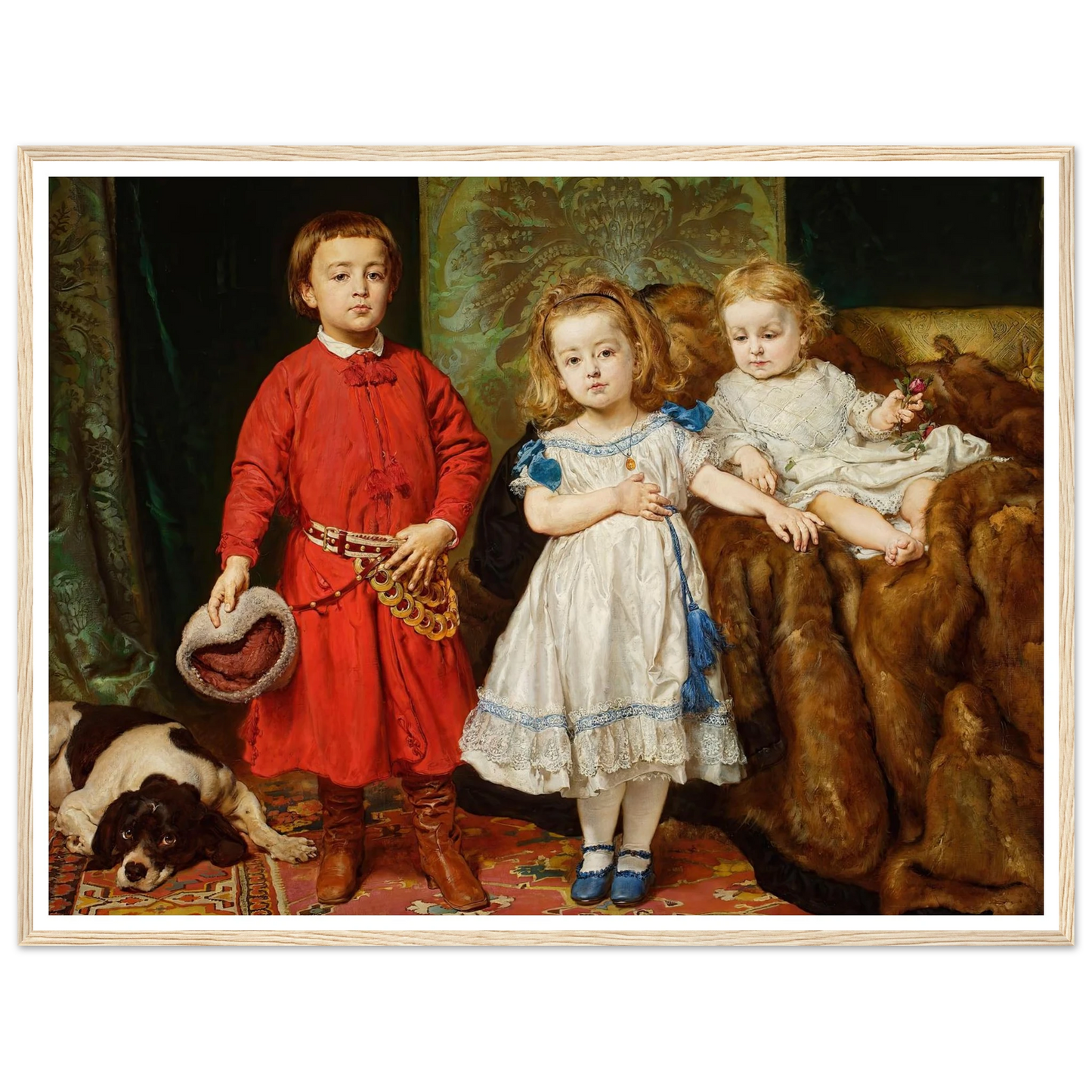 Portrait of artist’s three children, Tadeusz, Helena and Beata (1870) Art Print | Jan Matejko - Framed Poster - 30x40 cm / 12x16″ - Black frame