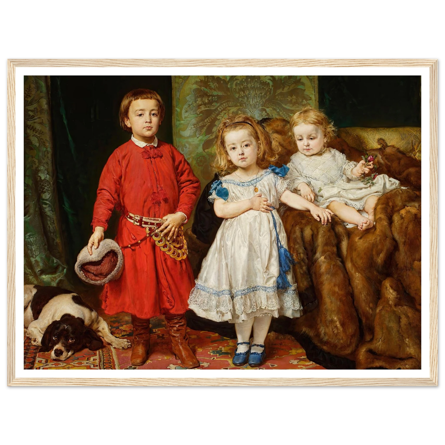 Portrait of artist’s three children, Tadeusz, Helena and Beata (1870) Art Print | Jan Matejko - Framed Poster - 30x40 cm / 12x16″ - Black frame