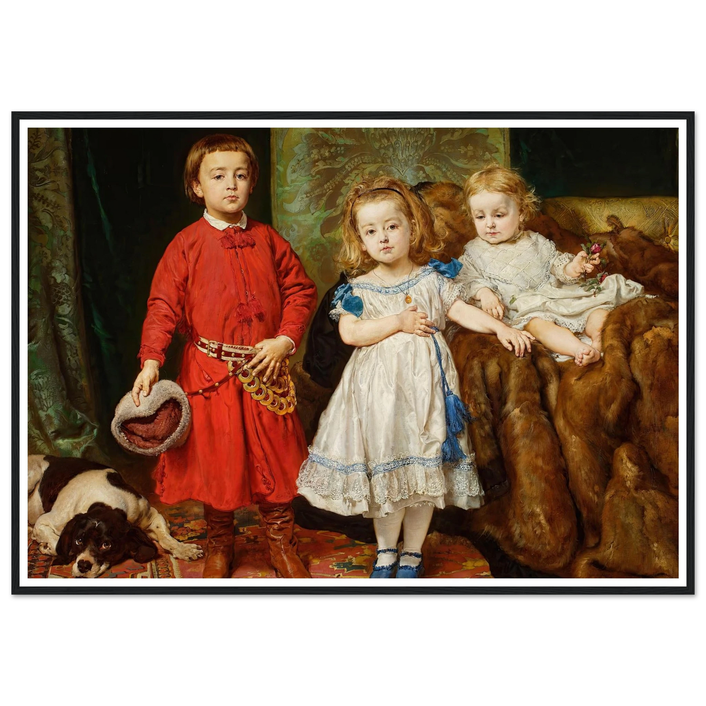 Portrait of artist’s three children, Tadeusz, Helena and Beata (1870) Art Print | Jan Matejko - Framed Poster - 30x40 cm / 12x16″ - Black frame