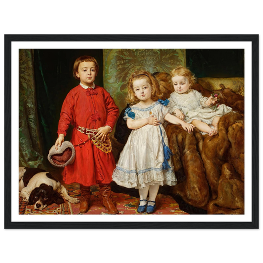 Portrait of artist’s three children, Tadeusz, Helena and Beata (1870) Art Print | Jan Matejko - Framed Poster - 30x40 cm / 12x16″ - Black frame