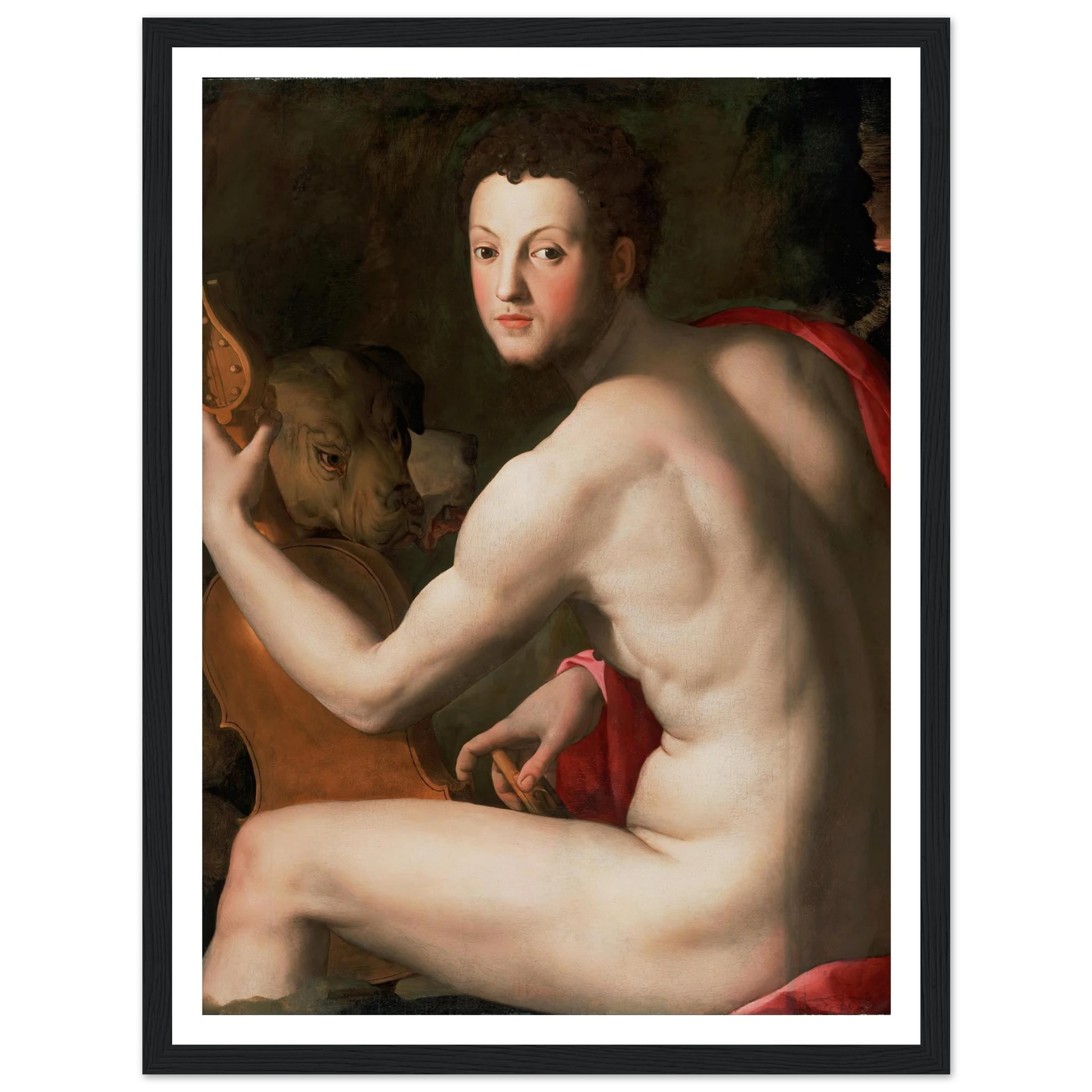 Portrait of Cosimo I de’ Medici as Orpheus Art Print | Agnolo Bronzino - Framed Poster - 30x40 cm / 12x16″ - Black frame