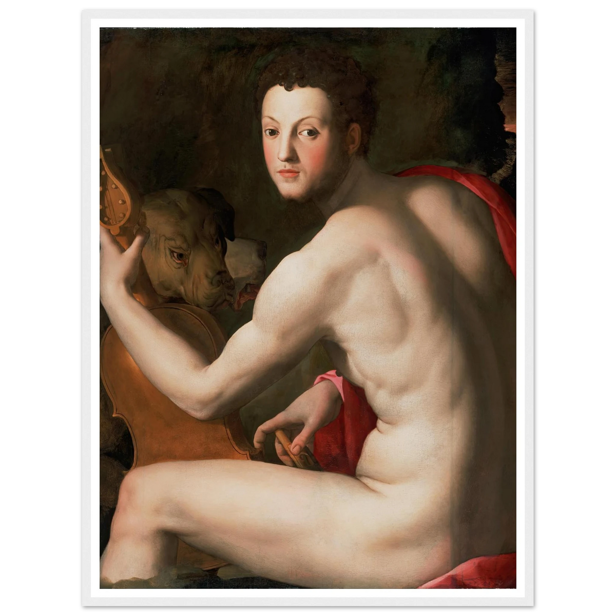 Portrait of Cosimo I de’ Medici as Orpheus Art Print | Agnolo Bronzino - Framed Poster - 30x40 cm / 12x16″ - Black frame