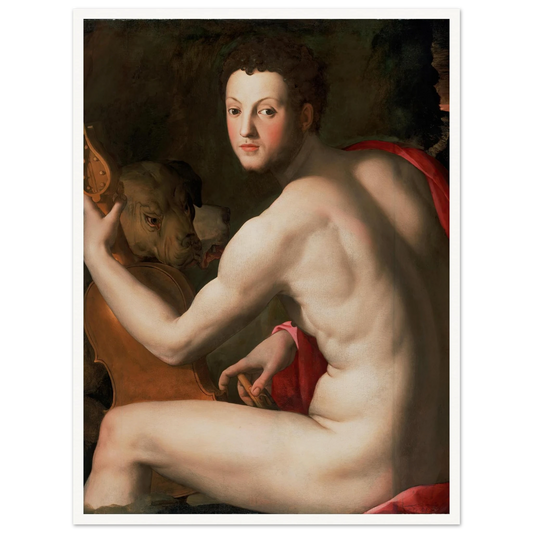 Portrait of Cosimo I de’ Medici as Orpheus Art Print | Agnolo Bronzino - Framed Poster - 30x40 cm / 12x16″ - Black frame