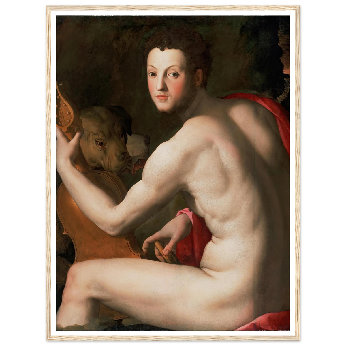 Portrait of Cosimo I de’ Medici as Orpheus Art Print | Agnolo Bronzino - Framed Poster - 30x40 cm / 12x16″ - Black frame