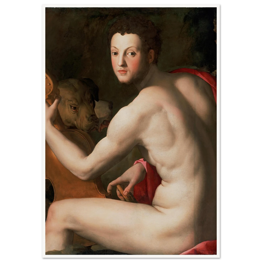 Portrait of Cosimo I de’ Medici as Orpheus Art Print | Agnolo Bronzino - Framed Poster - 30x40 cm / 12x16″ - Black frame
