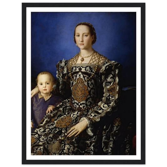 Portrait Of Eleanor Of Toledo With Her Son Giovanni De’ Medici (1544-1545) Art Print | Agnolo Bronzino - Framed Poster - 30x40 cm / 12x16″ - Black frame