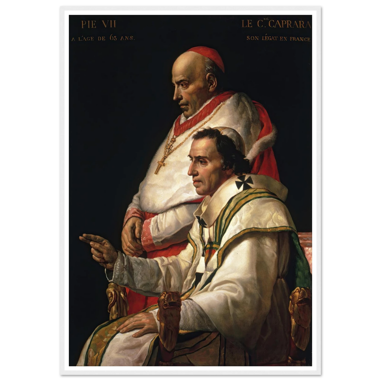 Portrait Of Pope Pius VII And Cardinal Caprara (1805) Art Print | Jacques Louis David - Framed Poster - 70x100 cm / 28x40″ - Black frame
