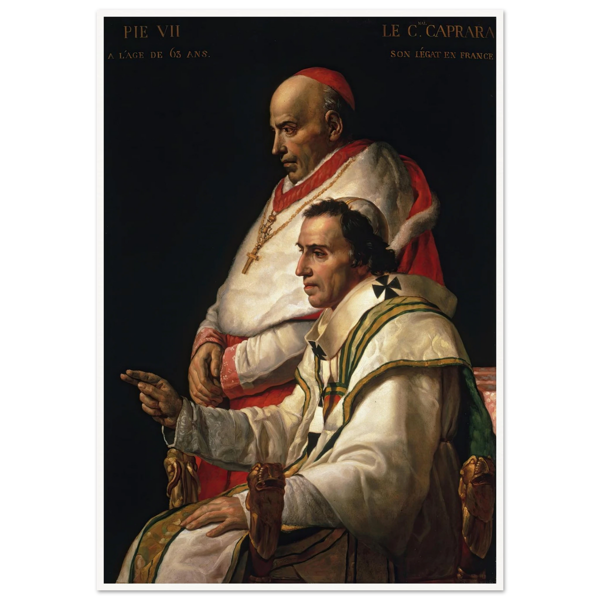 Portrait Of Pope Pius VII And Cardinal Caprara (1805) Art Print | Jacques Louis David - Framed Poster - 70x100 cm / 28x40″ - Black frame