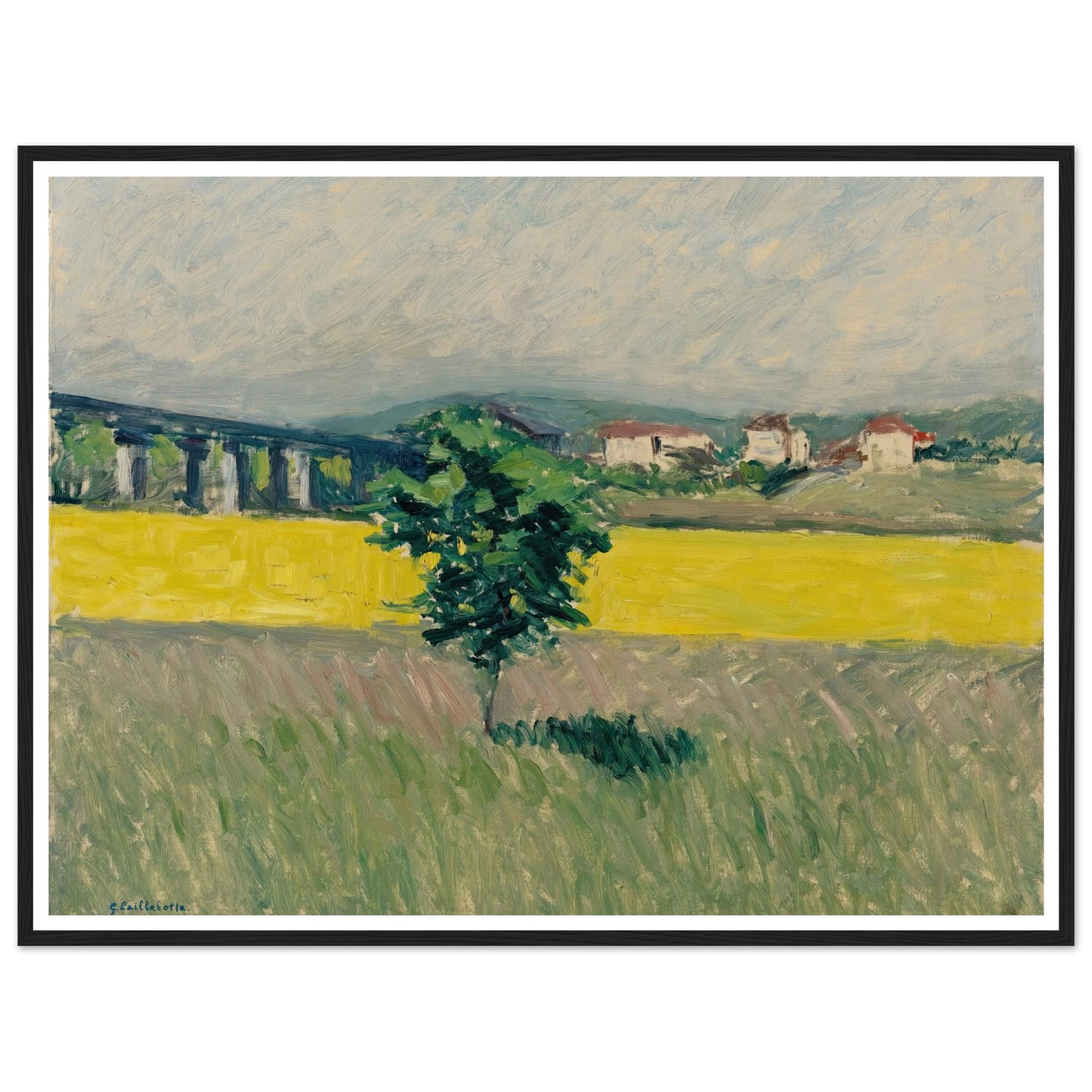 Prairie Au Pont D’argenteuil Art Print | Gustave Caillebotte - Framed Poster - 30x40 cm / 12x16″ - Black frame