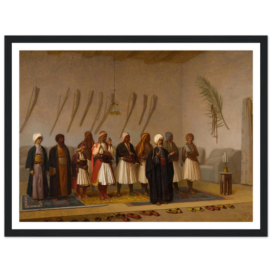 Prayer in the House of the Arnaut Chief (1857) Art Print | Jean Leon Gerome - Framed Poster - 30x40 cm / 12x16″ - Black frame
