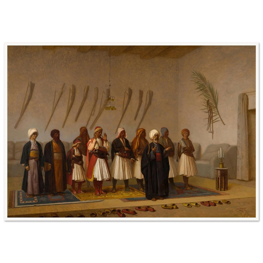 Prayer in the House of the Arnaut Chief (1857) Art Print | Jean Leon Gerome - Framed Poster - 30x40 cm / 12x16″ - Black frame