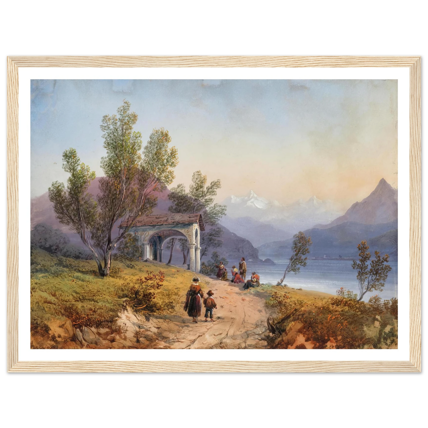 Prayer on the Shore of Lake Maggiore (1849) Art Print | Carlo Bossoli - Framed Poster - 30x40 cm / 12x16″ - Black frame
