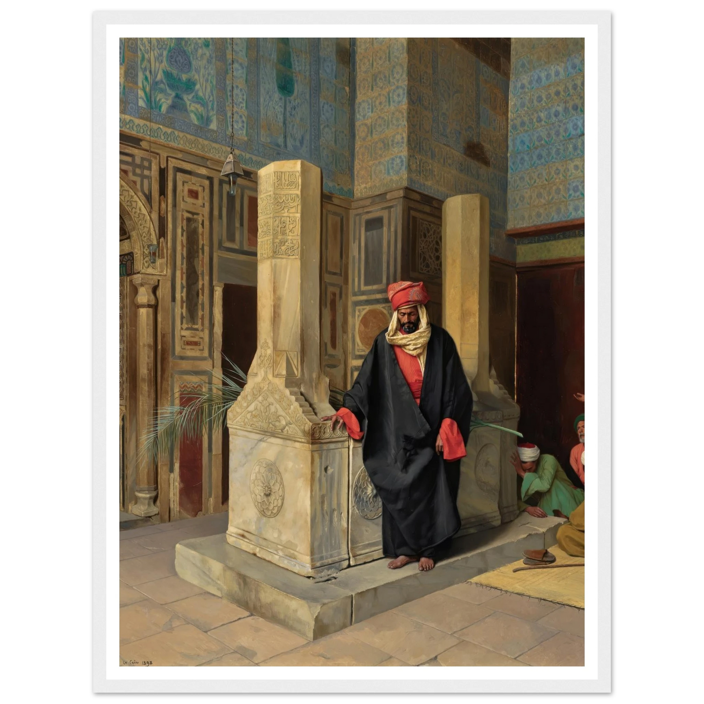 Praying In The Blue Mosque, Cairo (1898) Art Print | Ludwig Deutsch - Framed Poster - 30x40 cm / 12x16″ - Black frame