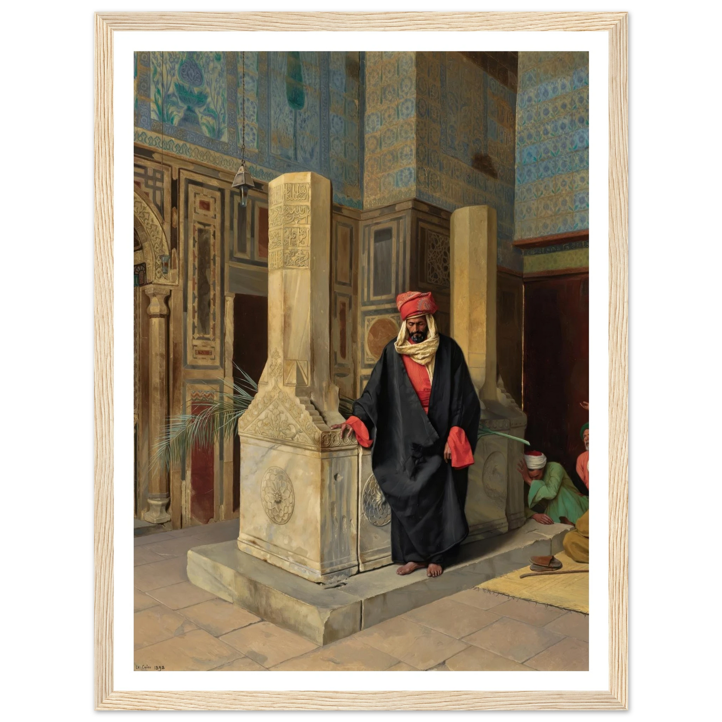 Praying In The Blue Mosque, Cairo (1898) Art Print | Ludwig Deutsch - Framed Poster - 30x40 cm / 12x16″ - Black frame
