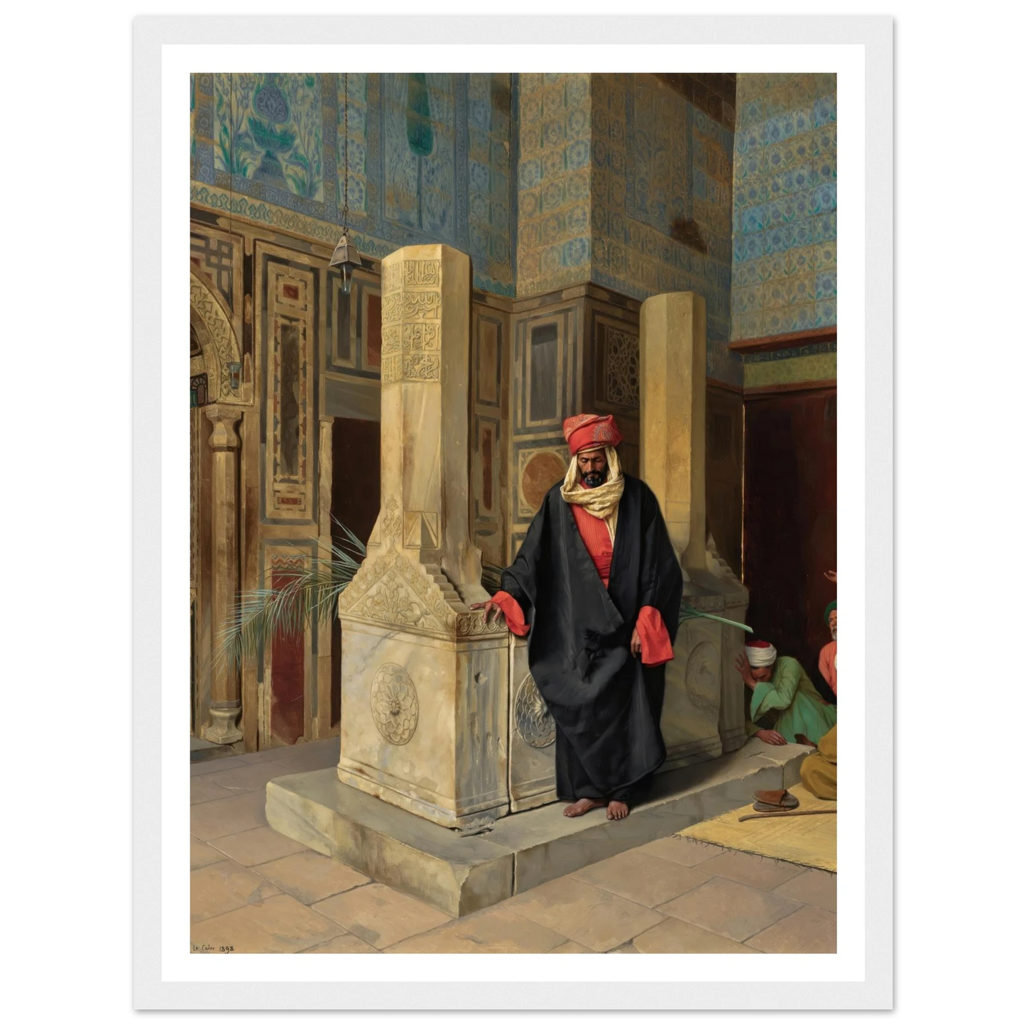 Praying In The Blue Mosque, Cairo (1898) Art Print | Ludwig Deutsch - Framed Poster - 30x40 cm / 12x16″ - Black frame
