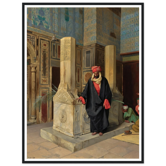 Praying In The Blue Mosque, Cairo (1898) Art Print | Ludwig Deutsch - Framed Poster - 30x40 cm / 12x16″ - Black frame