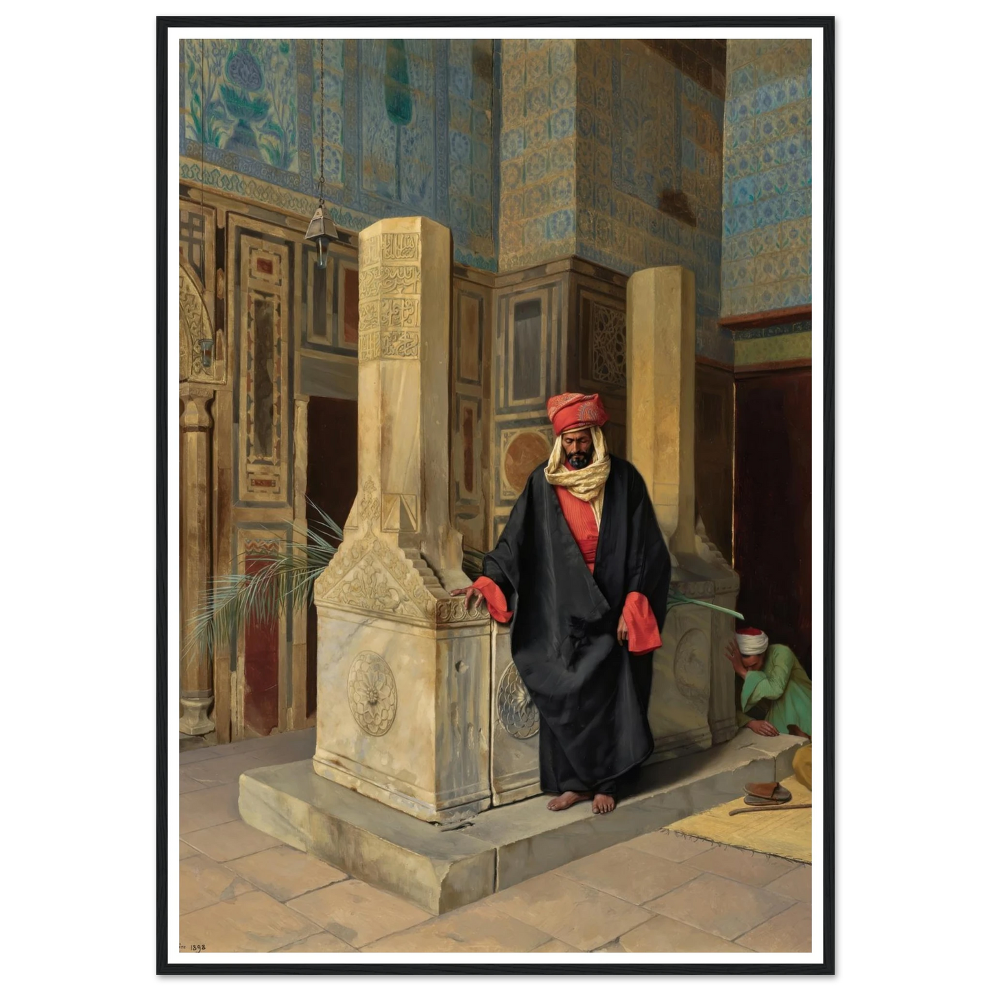 Praying In The Blue Mosque, Cairo (1898) Art Print | Ludwig Deutsch - Framed Poster - 30x40 cm / 12x16″ - Black frame