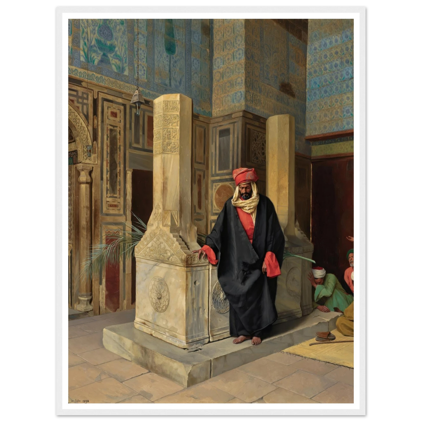 Praying In The Blue Mosque, Cairo (1898) Art Print | Ludwig Deutsch - Framed Poster - 30x40 cm / 12x16″ - Black frame