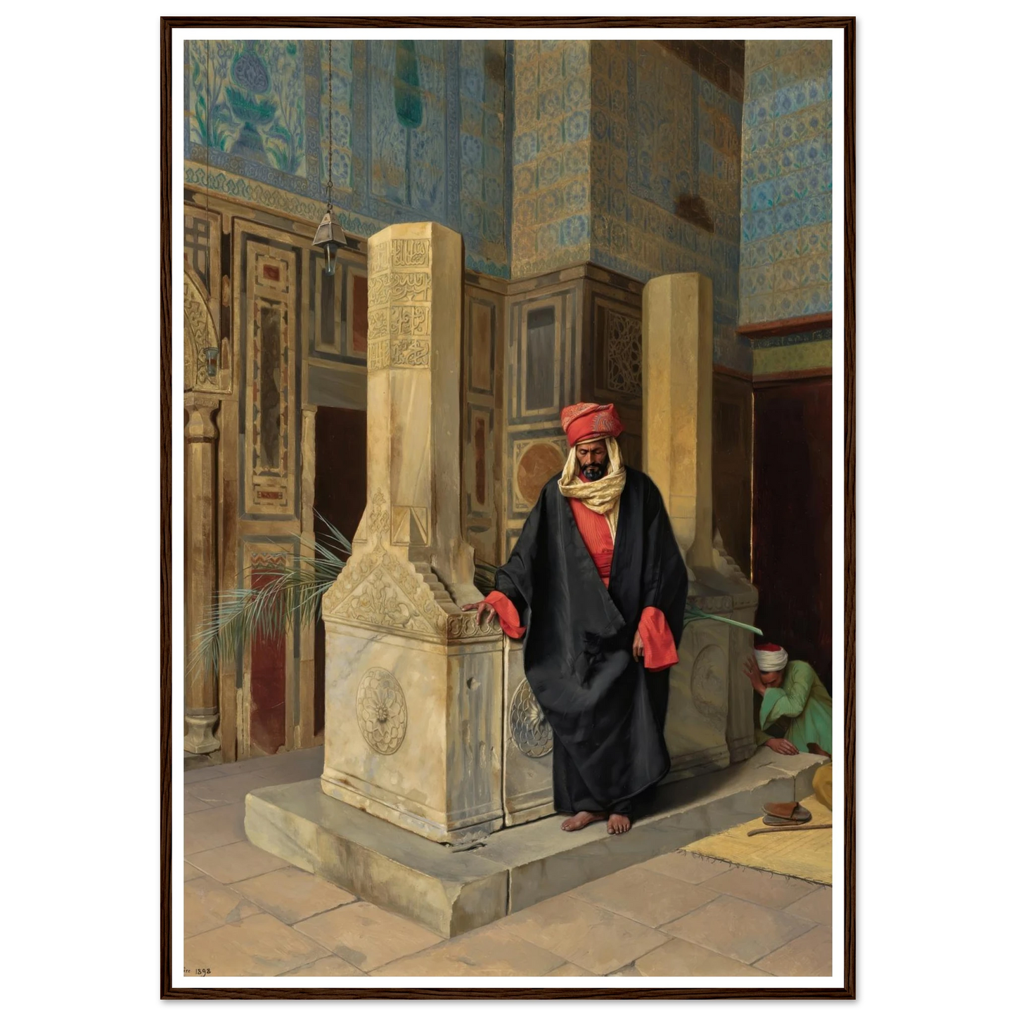 Praying In The Blue Mosque, Cairo (1898) Art Print | Ludwig Deutsch - Framed Poster - 30x40 cm / 12x16″ - Black frame