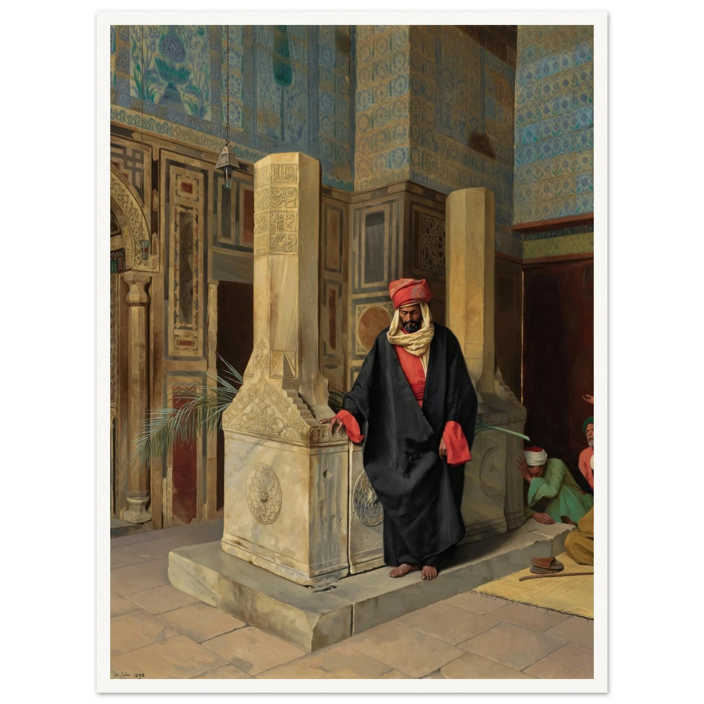Praying In The Blue Mosque, Cairo (1898) Art Print | Ludwig Deutsch - Framed Poster - 30x40 cm / 12x16″ - Black frame