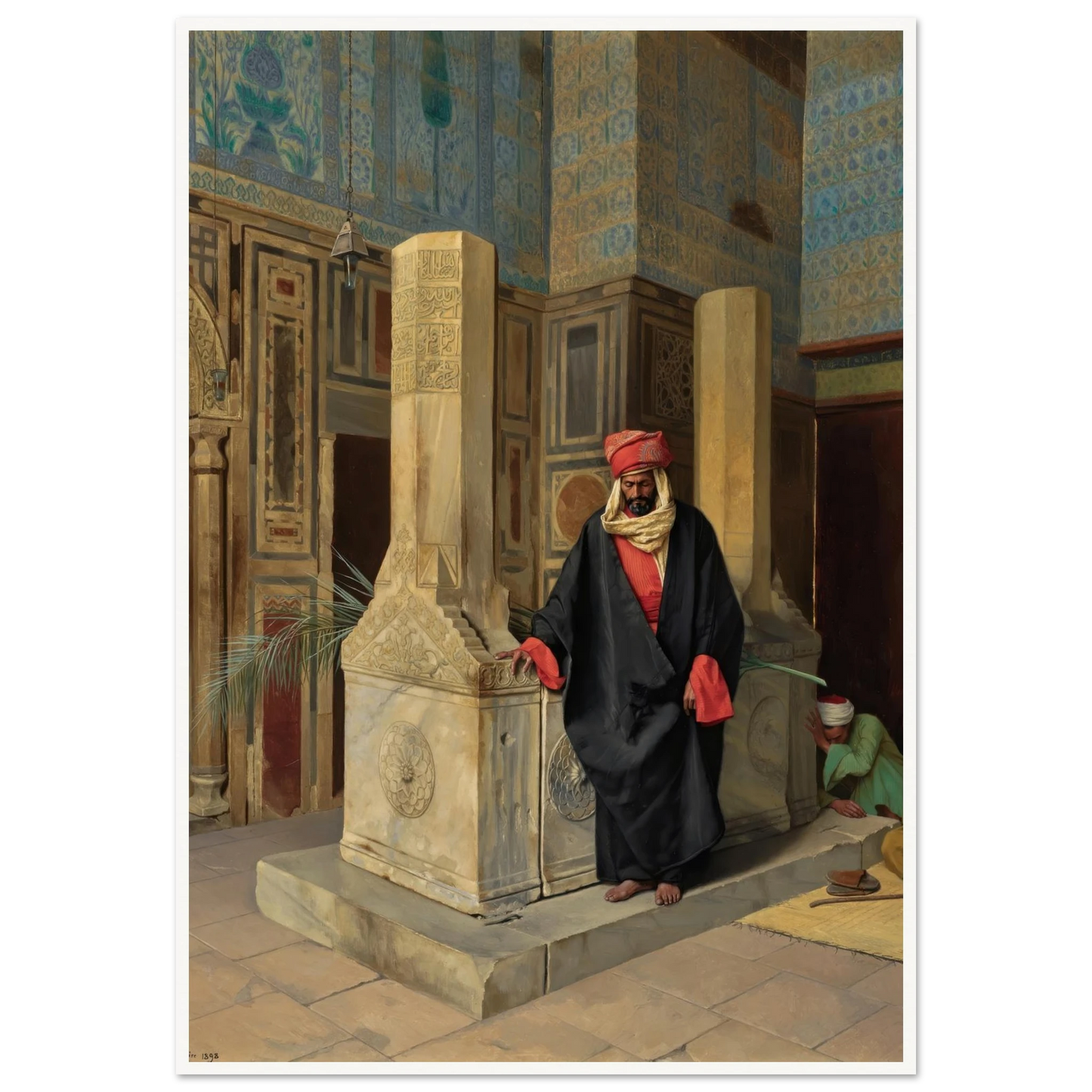 Praying In The Blue Mosque, Cairo (1898) Art Print | Ludwig Deutsch - Framed Poster - 30x40 cm / 12x16″ - Black frame