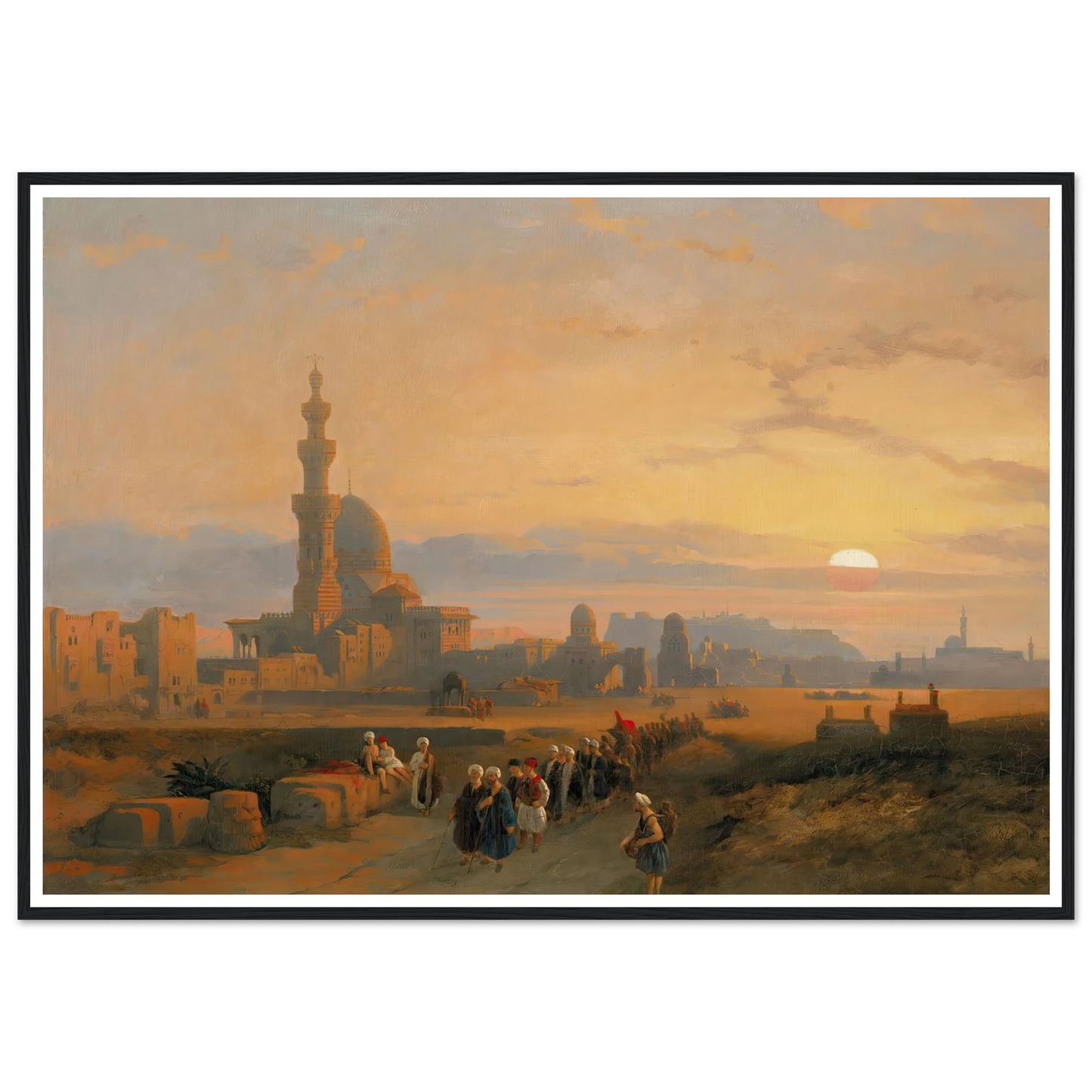 Procession before the tombs of the Caliphs, Grand Cairo (1846) Art Print | David Roberts - Framed Poster - 30x40 cm / 12x16″ - Black frame