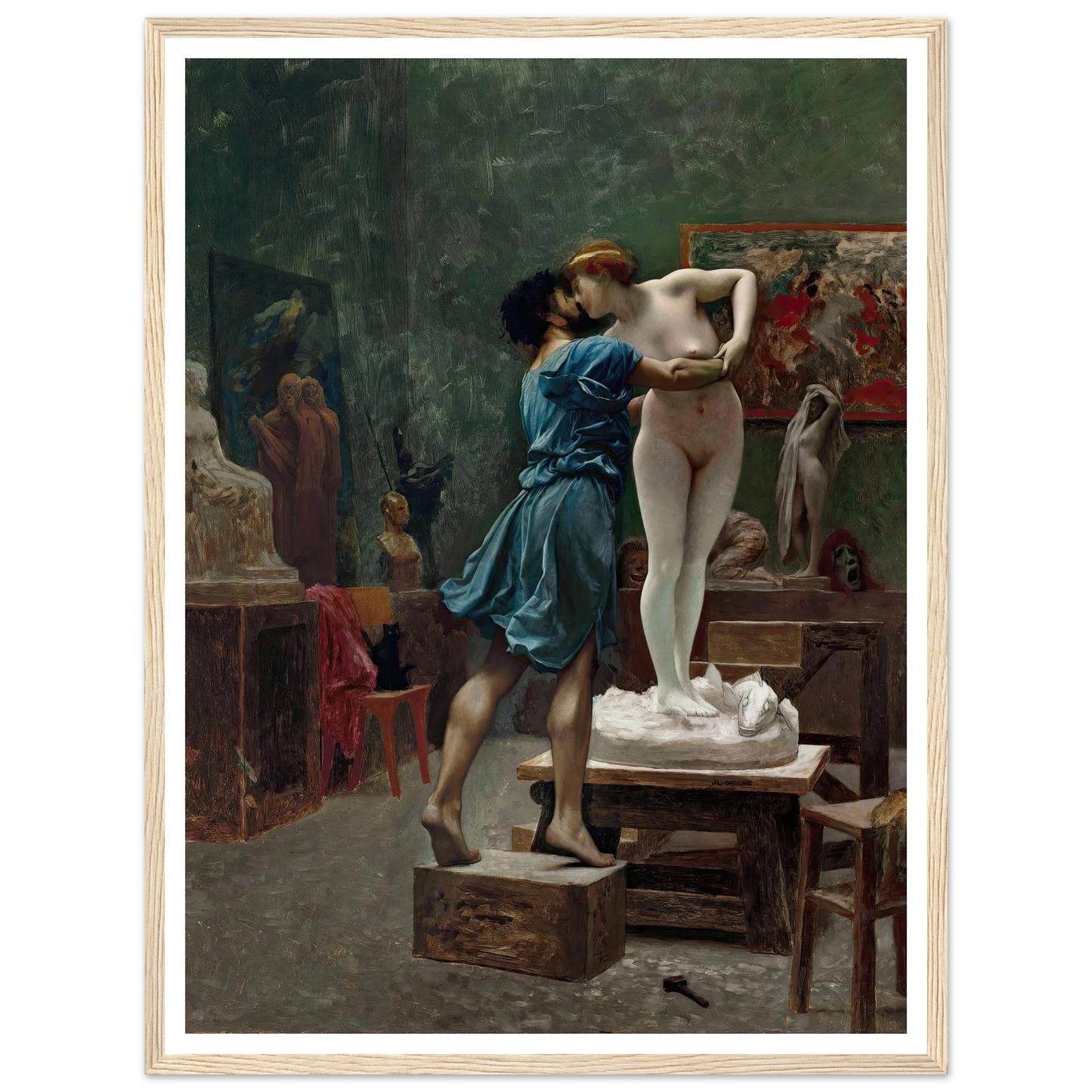 Pygmalion et Galatée, esquisse à l’huile (1890) Art Print | Jean Leon Gerome - Framed Poster - 30x40 cm / 12x16″ - Black frame