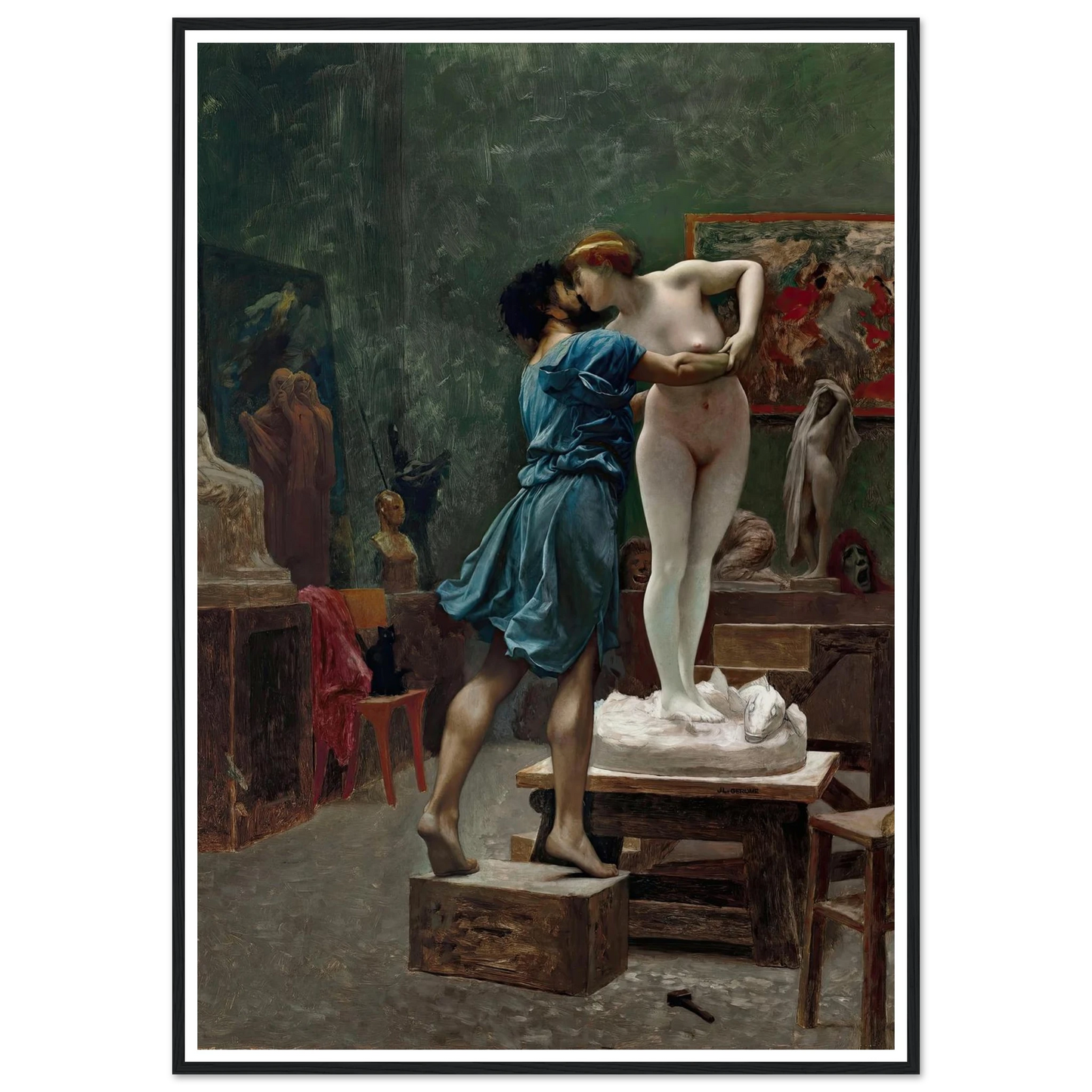 Pygmalion et Galatée, esquisse à l’huile (1890) Art Print | Jean Leon Gerome - Framed Poster - 30x40 cm / 12x16″ - Black frame