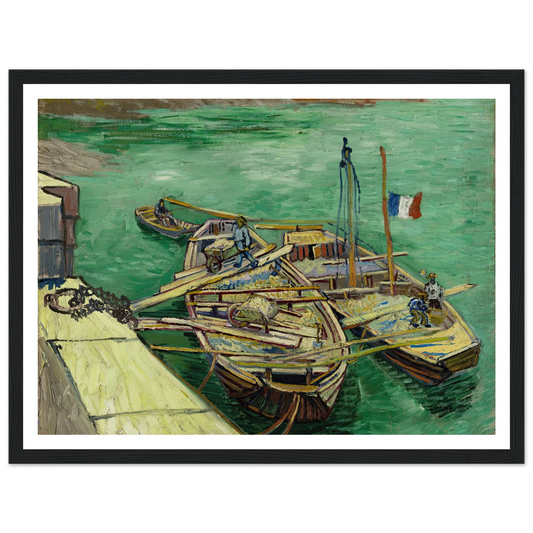 Quay with men unloading sand barges (1888) Art Print | Vincent van Gogh - Framed Poster - 30x40 cm / 12x16″ - Black frame