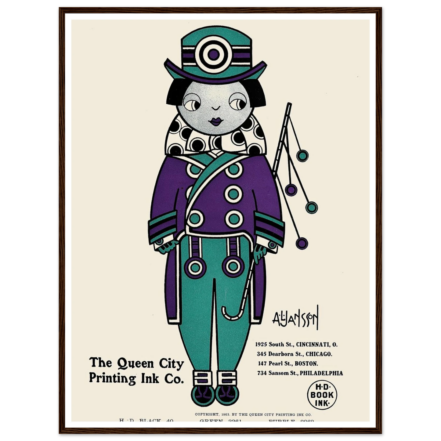 Queen City Ink, Ad. 01 (1890-1913) Art Print | Augustus Jansson - Framed Poster - 30x40 cm / 12x16″ - Black frame