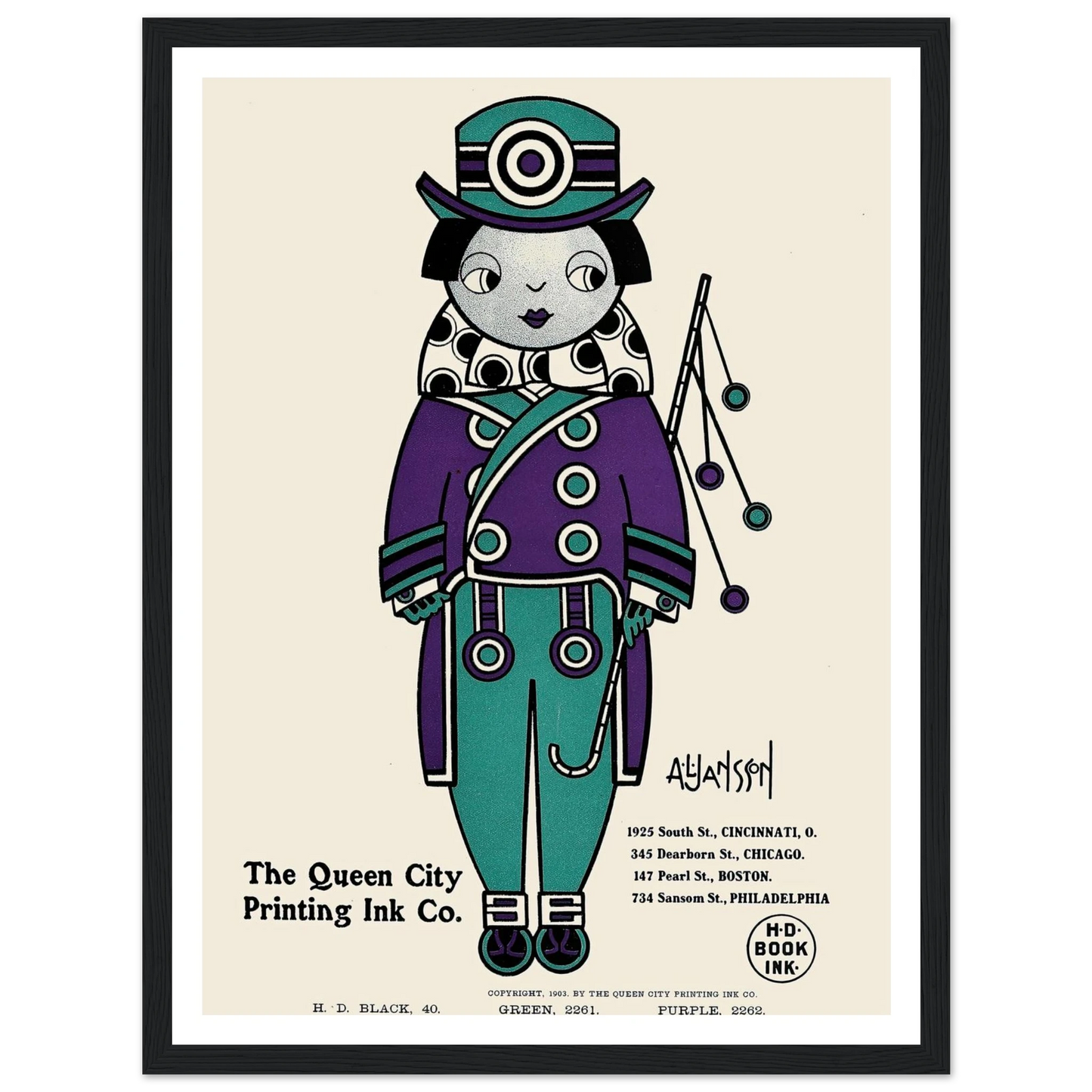 Queen City Ink, Ad. 01 (1890-1913) Art Print | Augustus Jansson - Framed Poster - 30x40 cm / 12x16″ - Black frame