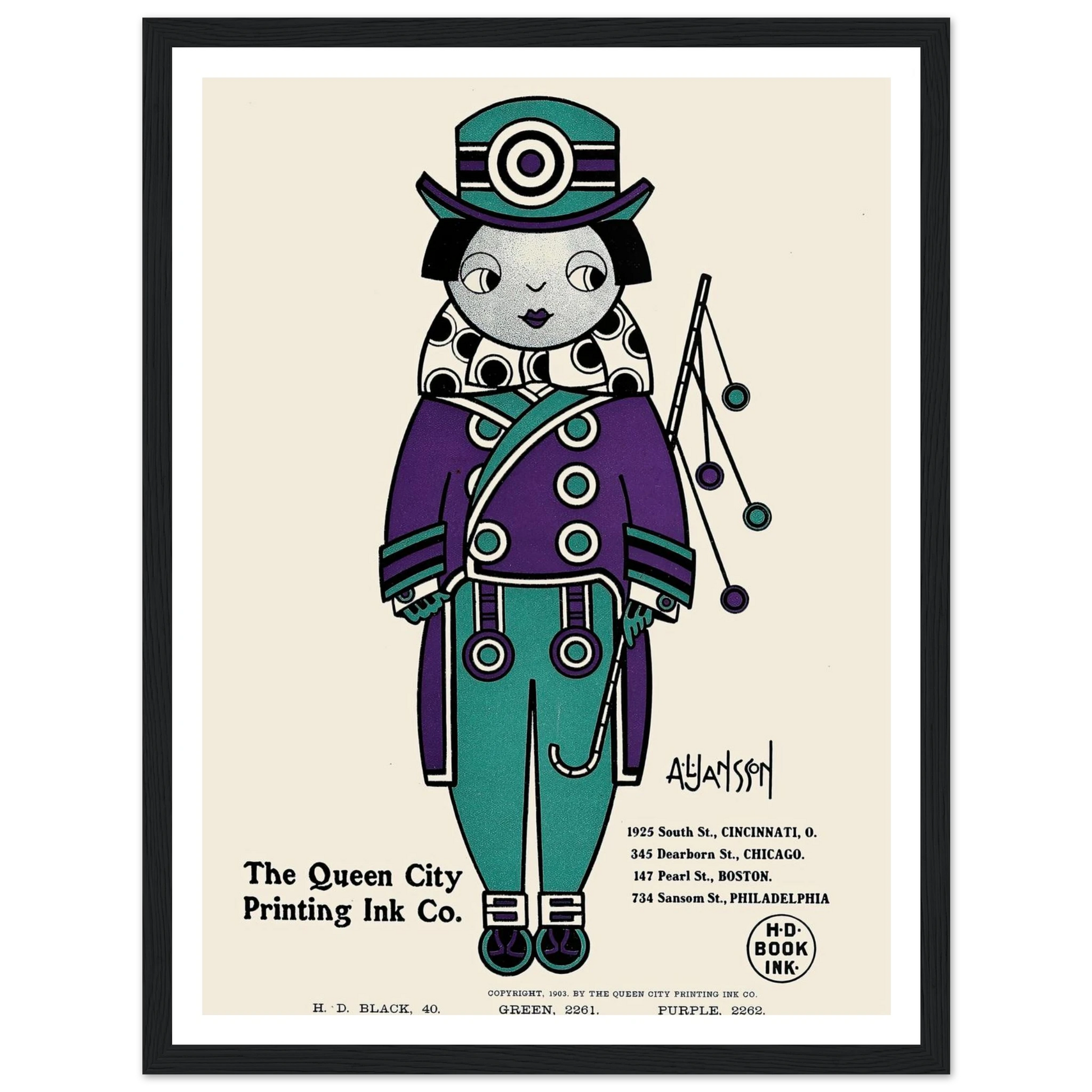 Queen City Ink, Ad. 01 (1890-1913) Art Print | Augustus Jansson - Framed Poster - 30x40 cm / 12x16″ - Black frame