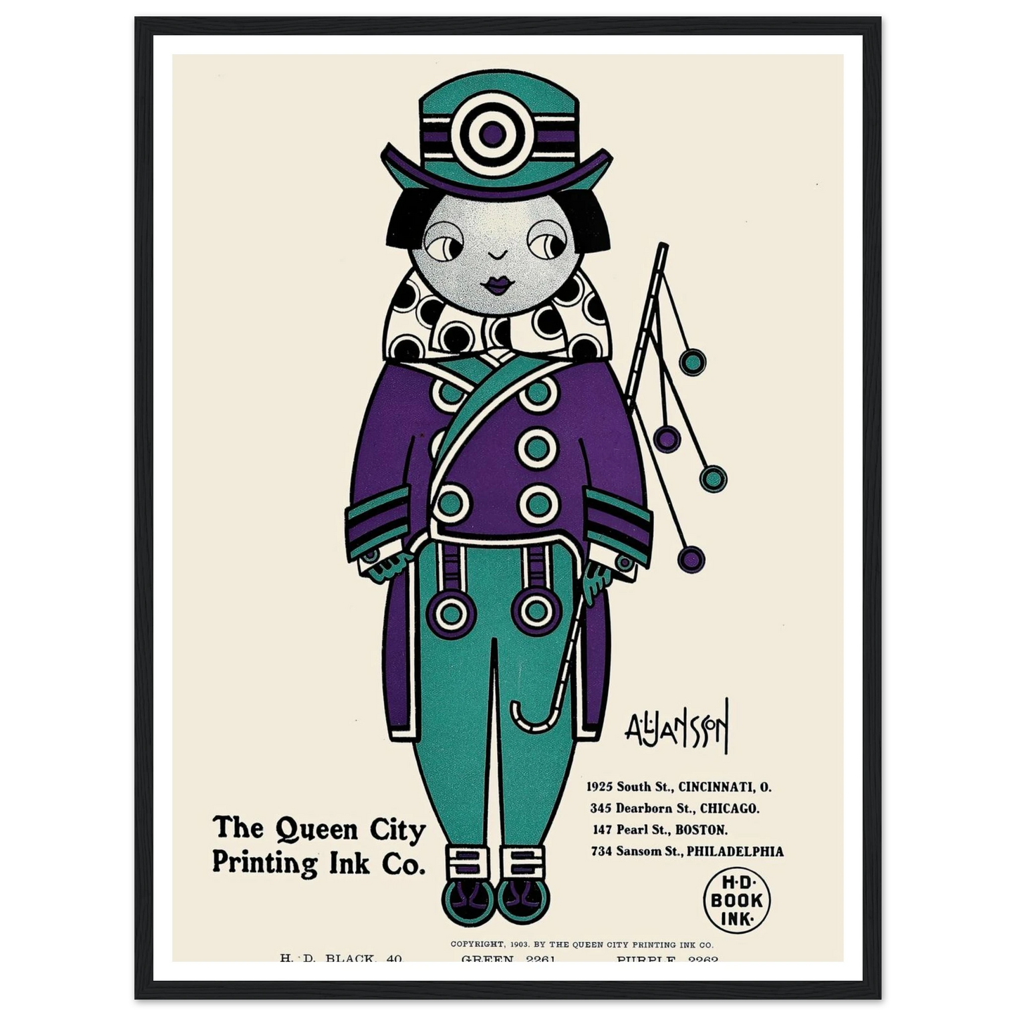 Queen City Ink, Ad. 01 (1890-1913) Art Print | Augustus Jansson - Framed Poster - 30x40 cm / 12x16″ - Black frame