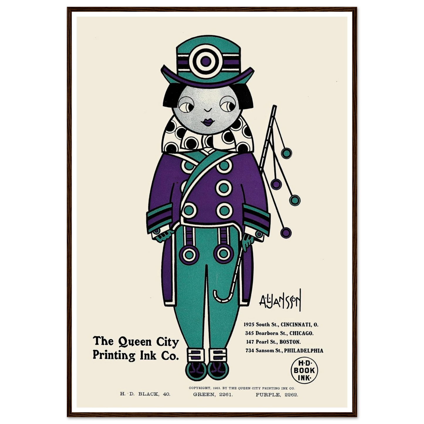 Queen City Ink, Ad. 01 (1890-1913) Art Print | Augustus Jansson - Framed Poster - 30x40 cm / 12x16″ - Black frame