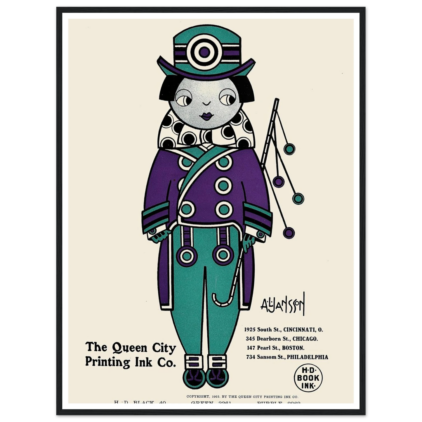 Queen City Ink, Ad. 01 (1890-1913) Art Print | Augustus Jansson - Framed Poster - 30x40 cm / 12x16″ - Black frame