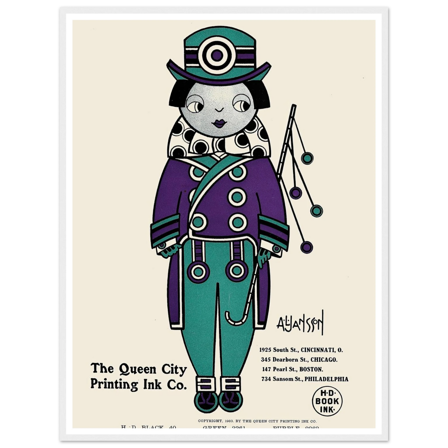 Queen City Ink, Ad. 01 (1890-1913) Art Print | Augustus Jansson - Framed Poster - 30x40 cm / 12x16″ - Black frame